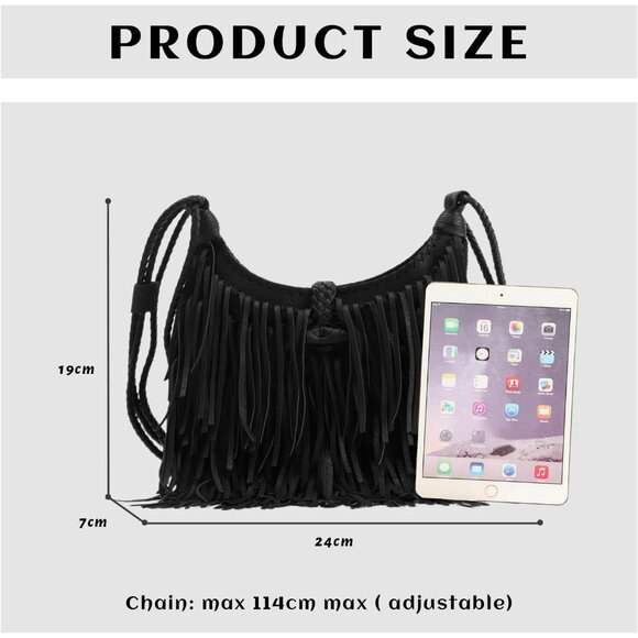 Chic Vegan Suede Fringe Crossbody Bag - Ideal Everyday Hobo Purse for Women - Picture 4 of 9